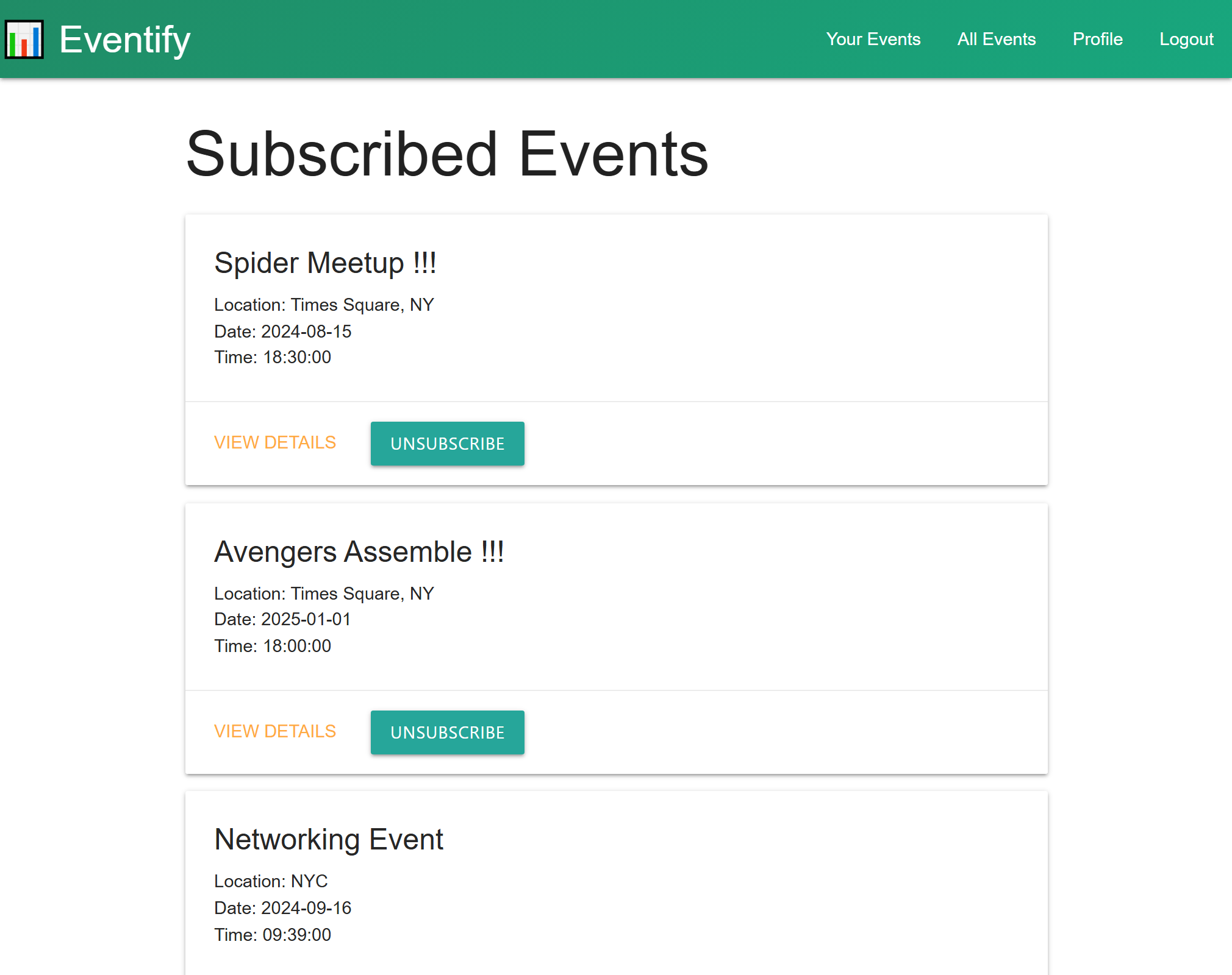 Eventify project screenshot